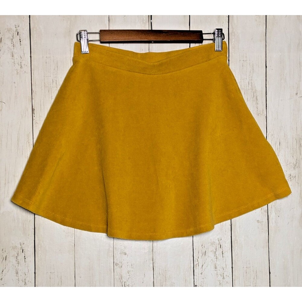 Forever 21 Mustard Yellow Corduroy Mini Skirt Size M Stretch Knit Academia 90s